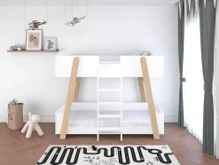 Lit superposés 90 x 190 cm - Blanc et naturel - CORODELA