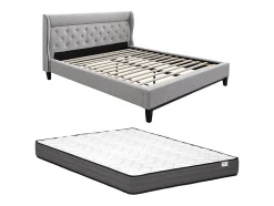 Lit 160 x 200 cm - Gris + Matelas - MARSDENIO