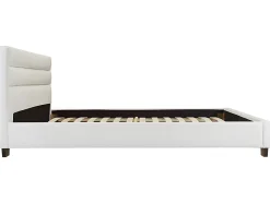 Lit 160 x 200 cm - Simili - Blanc + Matelas - FAUSTIN