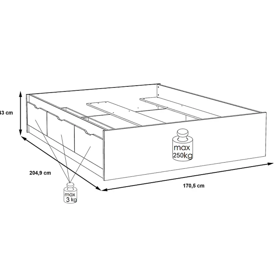 Lit 160 x 200 cm 3 tiroirs décor chêne naturel et blanc mat - ALBANE