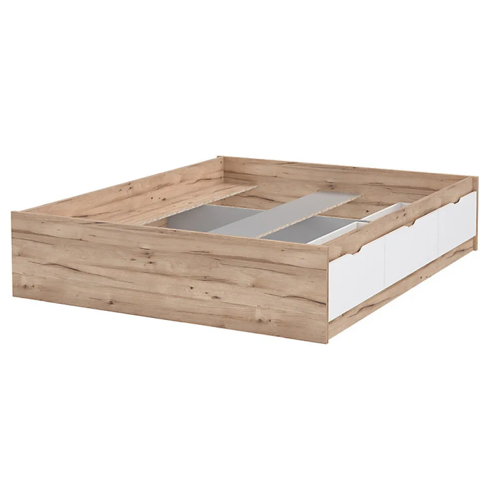 Lit 160 x 200 cm 3 tiroirs décor chêne naturel et blanc mat - ALBANE