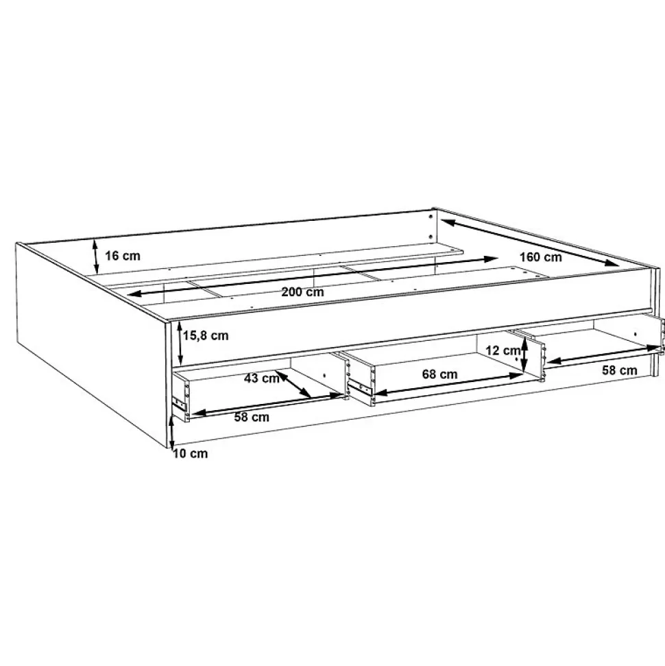 Lit 160 x 200 cm 3 tiroirs décor chêne naturel et blanc mat - ALBANE