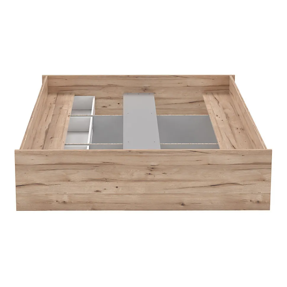 Lit 160 x 200 cm 3 tiroirs décor chêne naturel et blanc mat - ALBANE