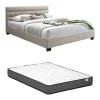 Lit 140 x 190 cm - Tissu - Beige + Matelas - FAUSTIN