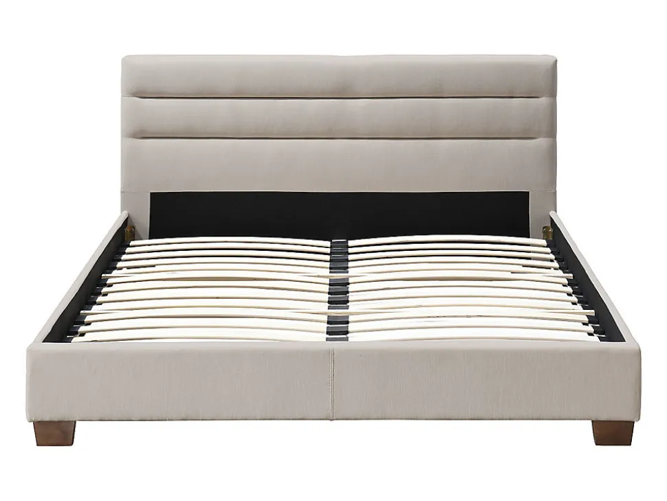 Lit 140 x 190 cm - Tissu - Beige + Matelas - FAUSTIN
