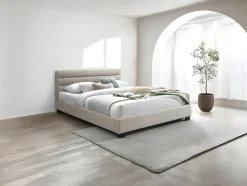 Lit 160 x 200 cm - Tissu - Beige - FAUSTIN