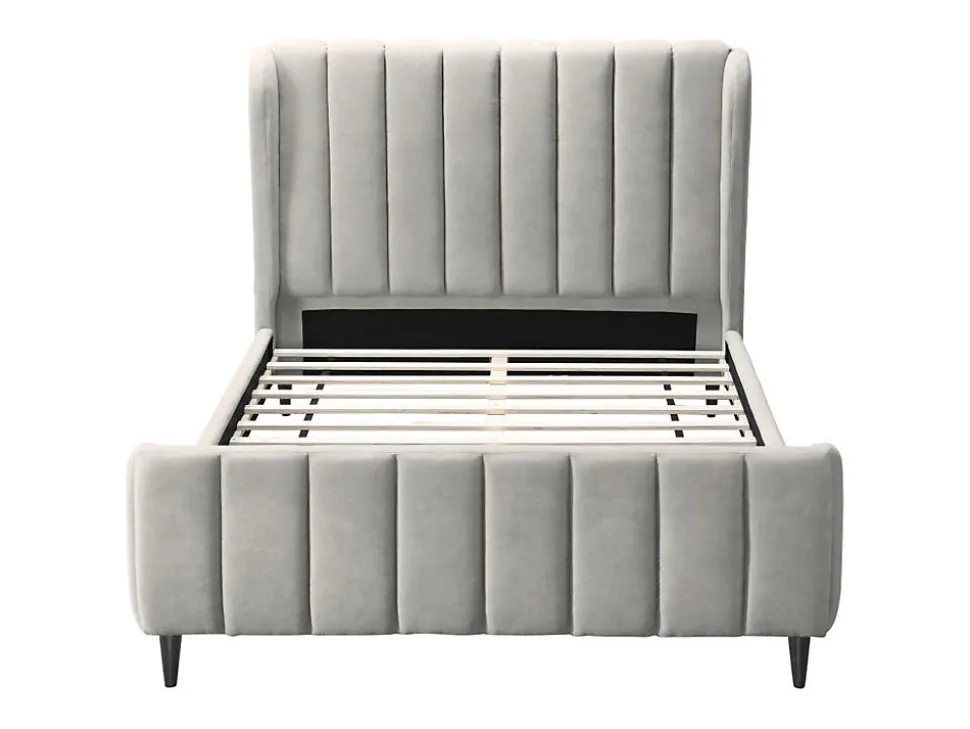 Lit 160 x 200 cm - Tissu avec coutures verticales - Gris clair - CASAGOTI