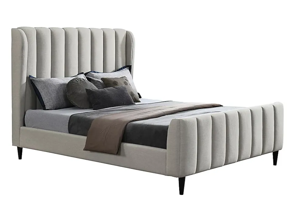 Lit 160 x 200 cm - Tissu avec coutures verticales - Gris clair - CASAGOTI