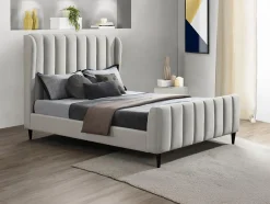 Lit 160 x 200 cm - Tissu avec coutures verticales - Gris clair - CASAGOTI