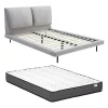 Lit 160 x 200 cm - Velours - Gris + Matelas - IBEDIA