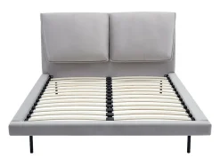 Lit 160 x 200 cm - Velours - Gris + Matelas - IBEDIA