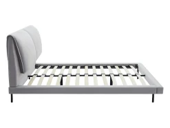 Lit 160 x 200 cm - Velours - Gris + Matelas - IBEDIA