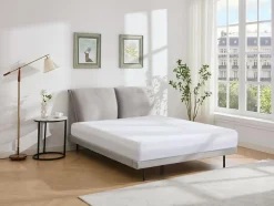 Lit 160 x 200 cm - Velours - Gris - IBEDIA