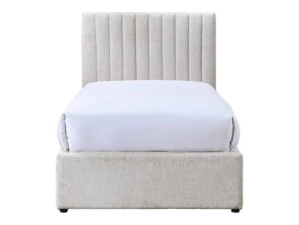 Lit 90 x 190 cm avec 2 tiroirs - Tissu - Beige - SARAH