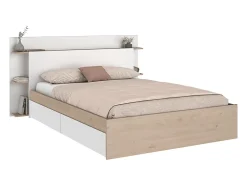 Lit 140 x 190/200 cm avec 4 tiroirs - Coloris : Naturel et blanc + Sommier + Matelas - TILONIDE