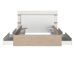 Lit 140 x 190/200 cm avec 4 tiroirs - Coloris : Naturel et blanc + Sommier - TILONIDE