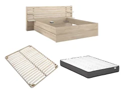 Lit 180 x 200 cm avec 4 tiroirs - Coloris : Naturel + Sommier + Matelas - TENALIA