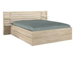 Lit 160 x 200 cm avec 4 tiroirs - Coloris : Naturel + Sommier + Matelas - TENALIA II