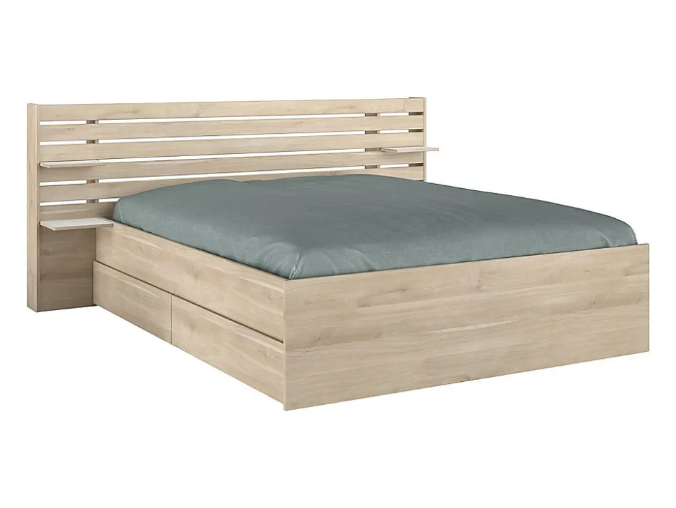 Lit 160 x 200 cm avec 4 tiroirs - Coloris : Naturel + Sommier + Matelas - TENALIA II