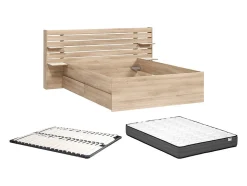 Lit 140 x 190/200 cm avec 4 tiroirs - Coloris : Naturel + Sommier + Matelas - TENALIA II