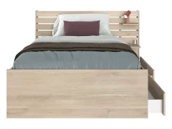 Lit 120 x 190 cm avec rangements - Coloris : Naturel + Sommier + Matelas - TENALIA