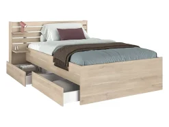 Lit 120 x 190 cm avec rangements - Coloris : Naturel + Sommier + Matelas - TENALIA