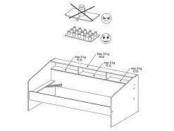 Lit 90 x 190/200 cm avec rangements - Blanc et naturel - PAULETTE