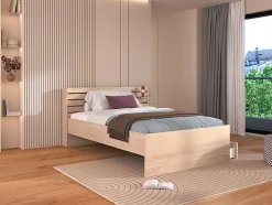 Lit 120 x 190 cm avec rangements - Coloris : Naturel + Sommier - TENALIA