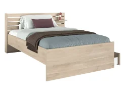 Lit 120 x 190 cm avec rangements - Coloris : Naturel + Sommier - TENALIA