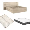 Lit 180 x 200 cm avec rangements - Coloris : Naturel + Sommier + Matelas - TENALIA
