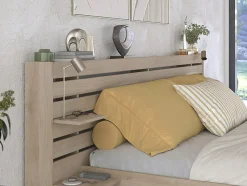 Lit 180 x 200 cm avec rangements - Coloris : Naturel + Sommier + Matelas - TENALIA