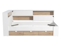 Lit 90 x 190 cm avec rangements - Coloris : Blanc et naturel + Sommier + Matelas - TAMADU