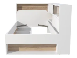 Lit 90 x 190 cm avec rangements - Coloris : Blanc et naturel + Sommier + Matelas - TAMADU