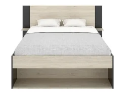 Lit 140 x 190 cm avec rangements - Coloris : Naturel et noir - KEROSIA