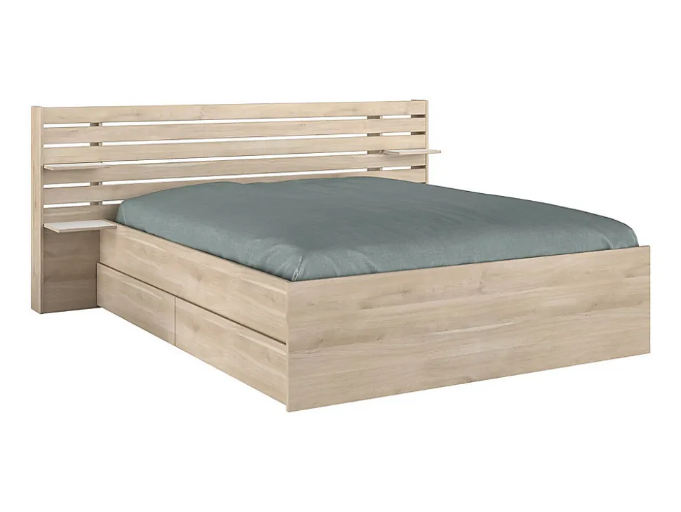 Lit 160 x 200 cm avec rangements - Coloris : Naturel + Sommier + Matelas - TENALIA II