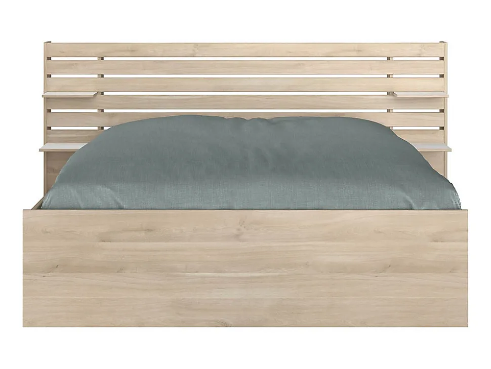 Lit 160 x 200 cm avec rangements - Coloris : Naturel + Sommier + Matelas - TENALIA II