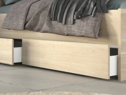 Lit 160 x 200 cm avec rangements - Coloris : Naturel + Sommier + Matelas - TENALIA II