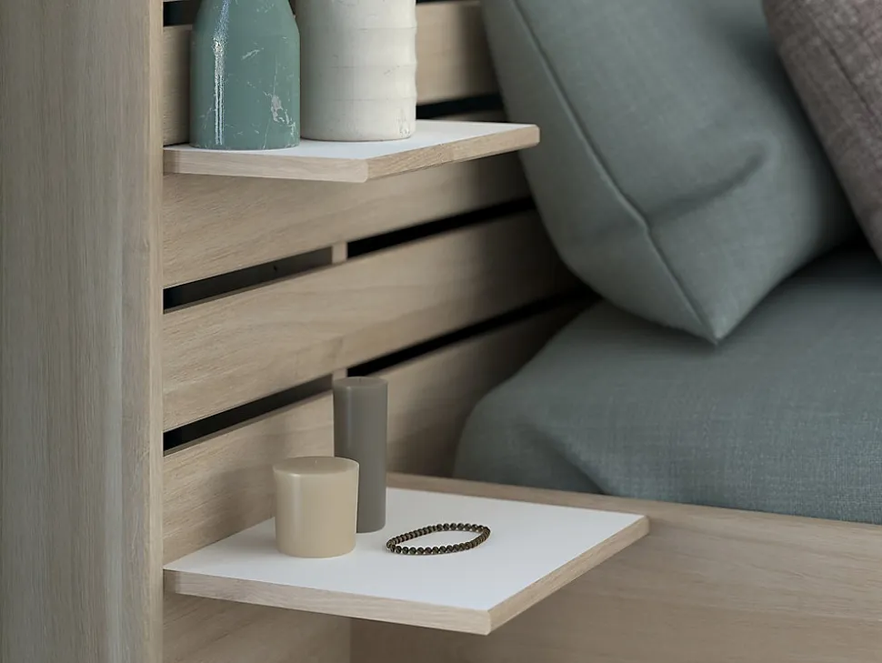 Lit 160 x 200 cm avec rangements - Coloris : Naturel + Sommier + Matelas - TENALIA II