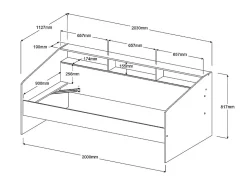 Lit 90 x 190/200 cm avec rangements - Blanc et naturel + Sommier - PAULETTE