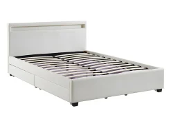 Lit 140 x 190 cm avec rangements - Simili blanc avec LEDs - ALOIS II