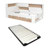 Lit 90 x 190 cm avec rangements - Coloris : Blanc et naturel + Sommier - TAMADU