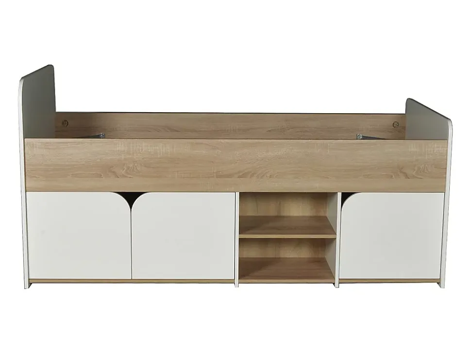 Lit 90 x 190 cm avec rangements - Coloris : Naturel et blanc - LOSTYA