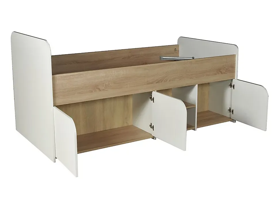 Lit 90 x 190 cm avec rangements - Coloris : Naturel et blanc - LOSTYA