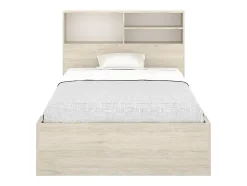 Lit 120 x 190 cm avec rangements - Coloris : Naturel et blanc - VARDIEL