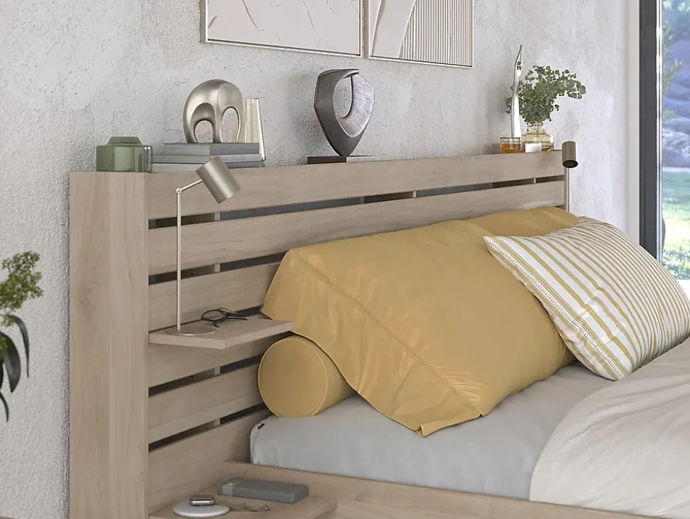 Lit 180 x 200 cm avec rangements - Coloris : Naturel - TENALIA