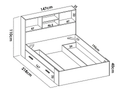 Lit 140 x 190 cm avec rangements - Coloris : Naturel et blanc + Sommier + Matelas - VARDIEL