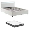Lit 140 x 190 cm avec rangements - Simili blanc avec LEDs + Matelas - ALOIS II