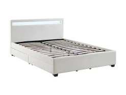 Lit 140 x 190 cm avec rangements - Simili blanc avec LEDs + Matelas - ALOIS II