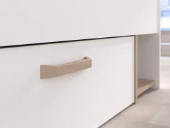 Lit 140 x 190/200 cm avec rangements - Blanc et naturel + Sommier + Matelas - KINSELIA