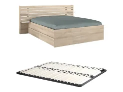 Lit 160 x 200 cm avec rangements - Coloris : Naturel + Sommier - TENALIA II